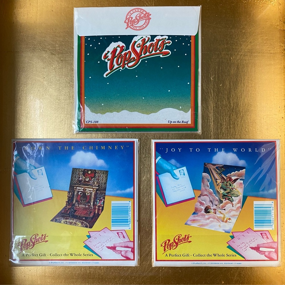 (3)3D Xmas cards. Pop Shots Vintage 3D pop-up Holiday / Christmas / Greetings